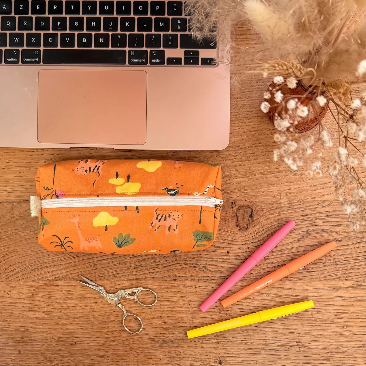 trousse d'école rectangle tissu orange la savane