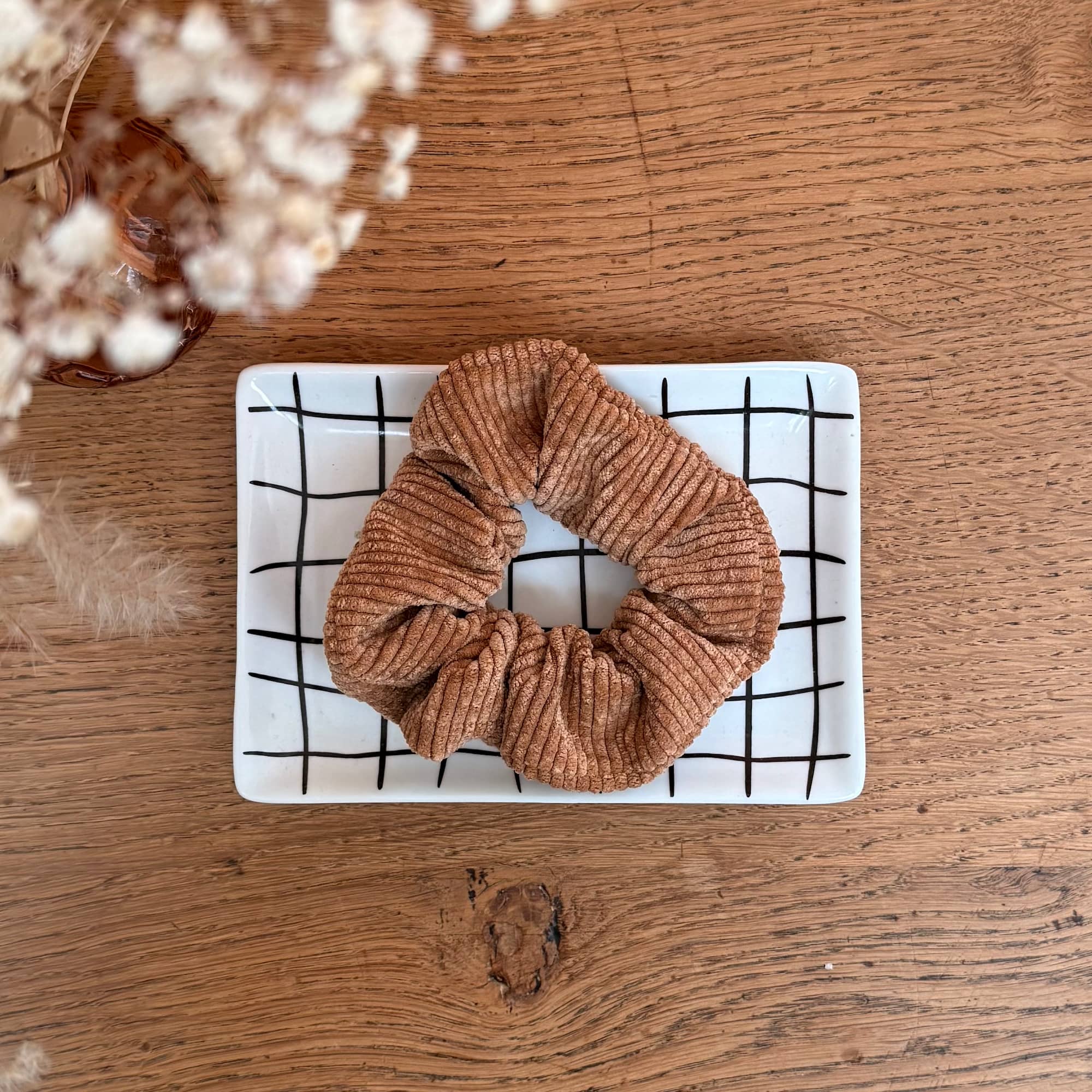 chouchou en velours cotelé couleur camel