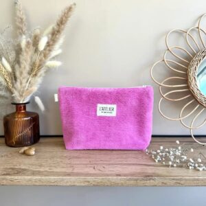 trousse de bambou en éponge de bambou couleur fuchsia